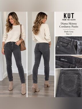 Kut from the Kloth Women’s dark gray Diana Skinny Jeans 2 corduroy